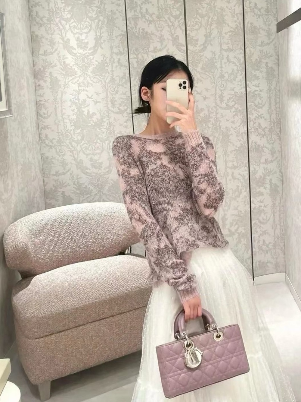 Dior Pink Marble-Print Lightweight Knit Sweater - Picture 6 of 6